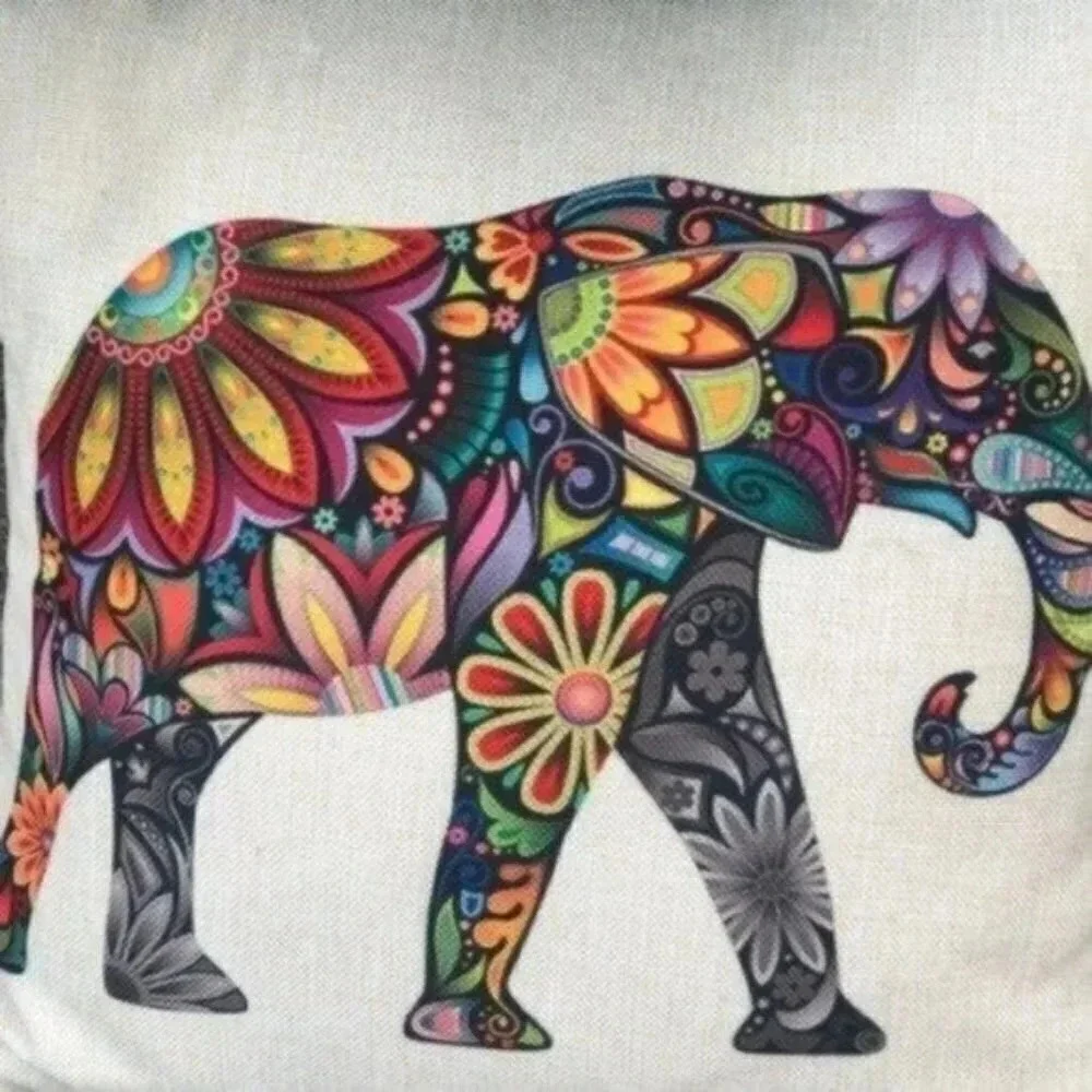 Boho Decorative Colorful Elephant Accent Pillow